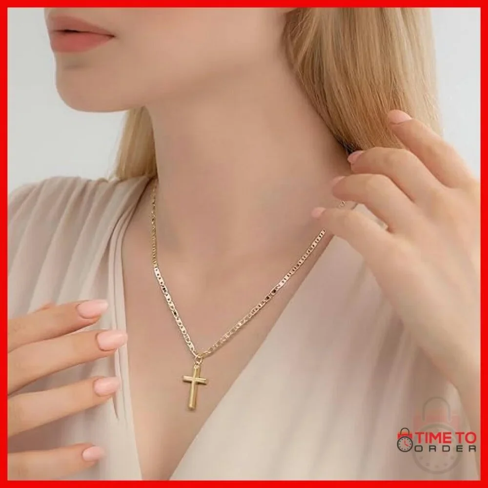 Gold Plated Cross Pendant Necklace 19 Inch Lobster Clasp